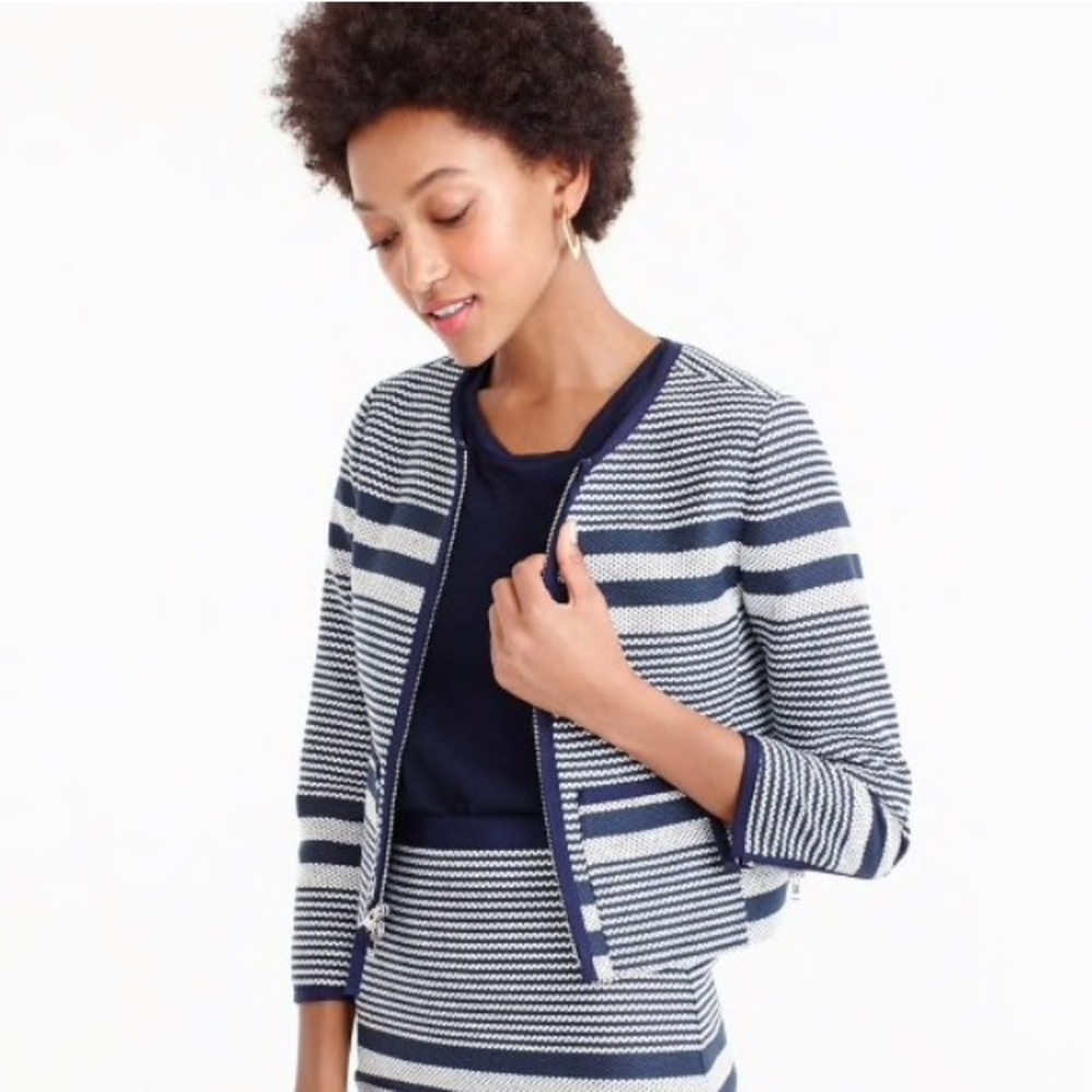 J. Crew Striped Navy Tweed Jacket
